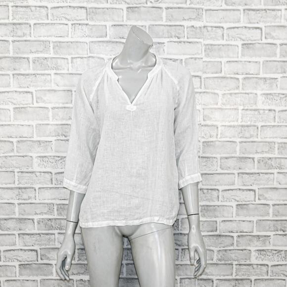 CP SHADES Women's 100% Linen Katie Peasant Top in White Size Small - Picture 4 of 8